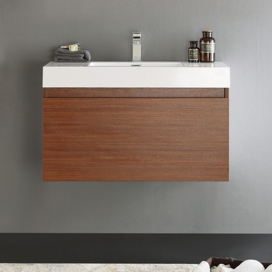 Fresca Mezzo 36" Teak Wall Hung Modern Bathroom Cabinet w/ Integrated Sink