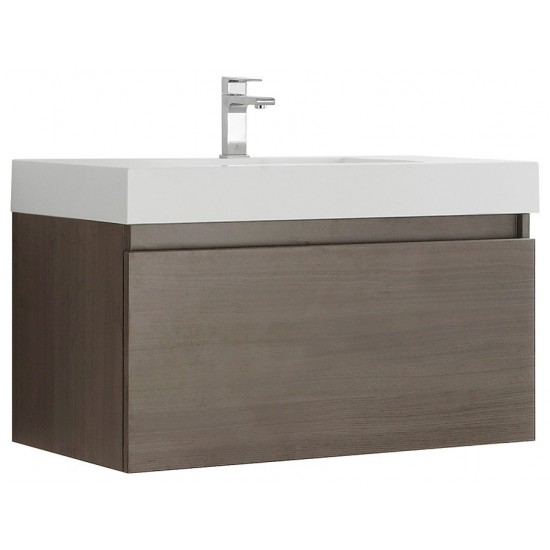 Fresca Mezzo 36" Gray Oak Wall Hung Modern Bathroom Cabinet w/ Integrated Sink