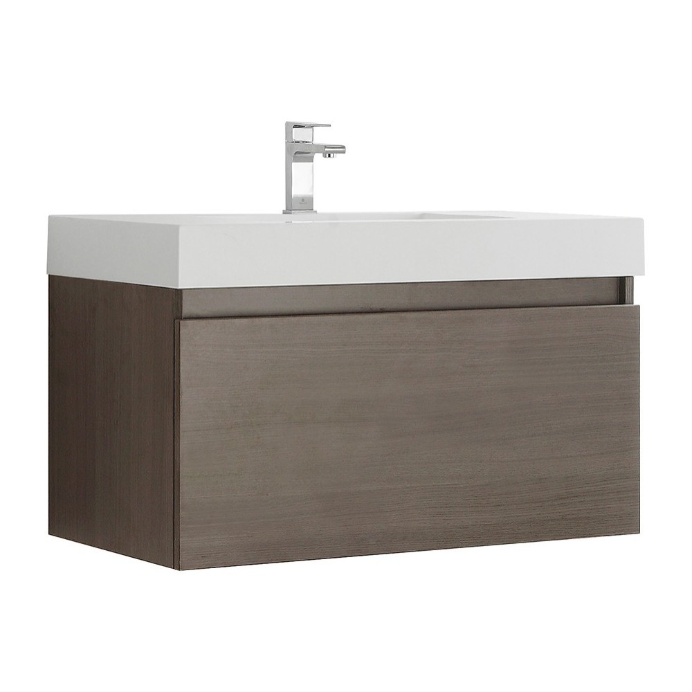 Fresca Mezzo 36" Gray Oak Wall Hung Modern Bathroom Cabinet w/ Integrated Sink