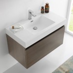 Fresca Mezzo 36" Gray Oak Wall Hung Modern Bathroom Cabinet w/ Integrated Sink