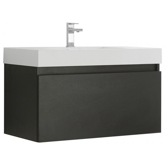 Fresca Mezzo 36" Black Wall Hung Modern Bathroom Cabinet w/ Integrated Sink