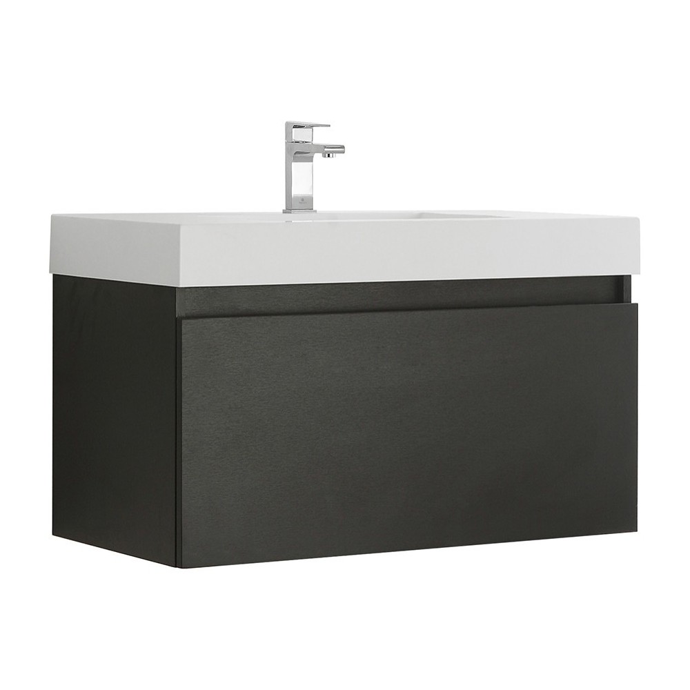 Fresca Mezzo 36" Black Wall Hung Modern Bathroom Cabinet w/ Integrated Sink Fresca Mezzo 36" Black Wall Hung Modern Bathroom Cabinet w/ Integrated Sink