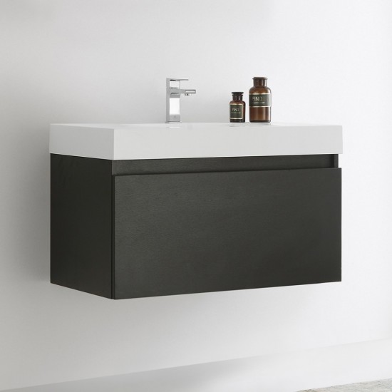 Fresca Mezzo 36" Black Wall Hung Modern Bathroom Cabinet w/ Integrated Sink