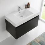 Fresca Mezzo 36" Black Wall Hung Modern Bathroom Cabinet w/ Integrated Sink