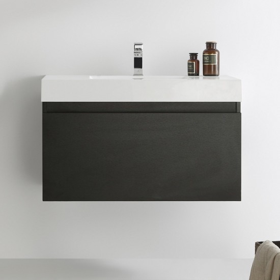 Fresca Mezzo 36" Black Wall Hung Modern Bathroom Cabinet w/ Integrated Sink