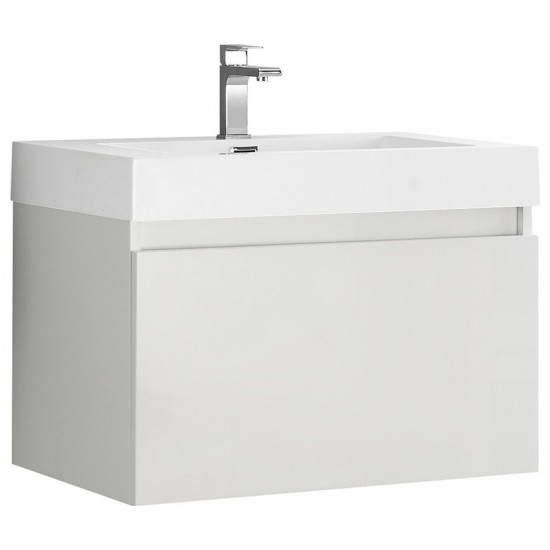 Fresca Mezzo 30" White Wall Hung Modern Bathroom Cabinet w/ Integrated Sink