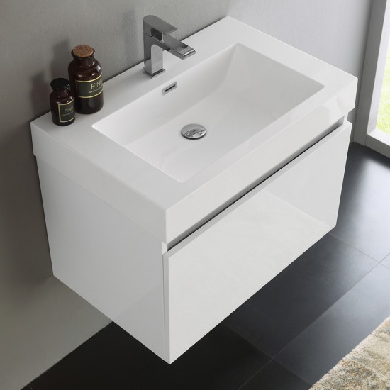 Fresca Mezzo 30" White Wall Hung Modern Bathroom Cabinet w/ Integrated Sink