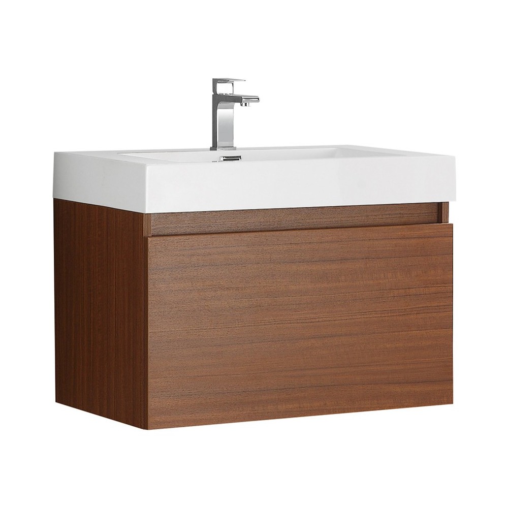 Fresca Mezzo 30" Teak Wall Hung Modern Bathroom Cabinet w/ Integrated Sink