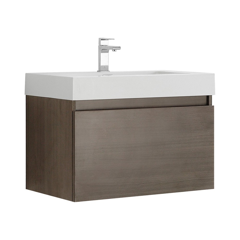 Fresca Mezzo 30" Gray Oak Wall Hung Modern Bathroom Cabinet w/ Integrated Sink