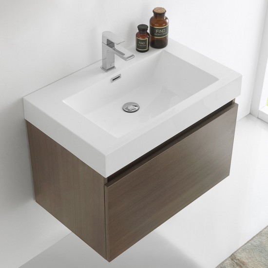 Fresca Mezzo 30" Gray Oak Wall Hung Modern Bathroom Cabinet w/ Integrated Sink