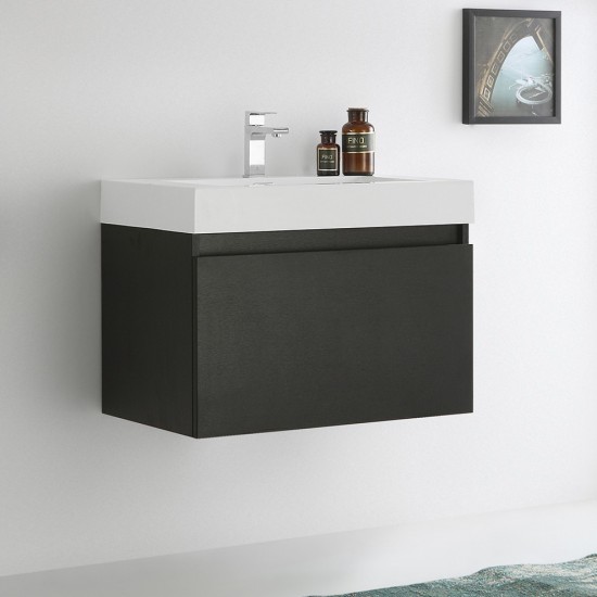 Fresca Mezzo 30" Black Wall Hung Modern Bathroom Cabinet w/ Integrated Sink