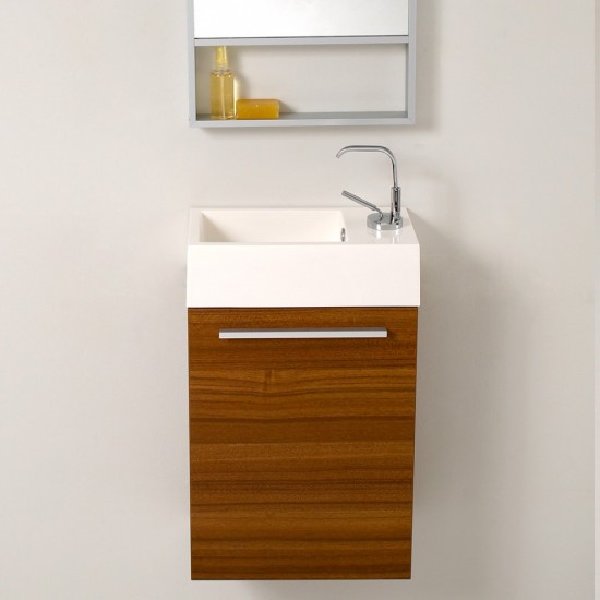 Fresca Pulito 16" Small Teak Modern Bathroom Vanity w/ Integrated Sink