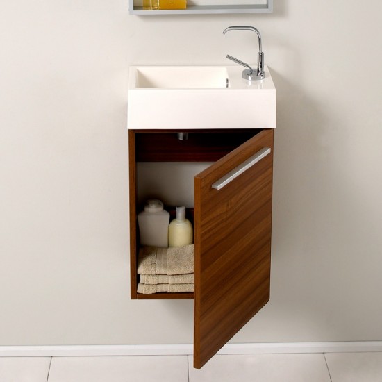 Fresca Pulito 16" Small Teak Modern Bathroom Vanity w/ Integrated Sink