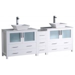 84 White Double Sink Bathroom Cabinets w/ Tops & Vessel Sinks, FCB62-72WH-CWH-V