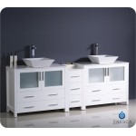 84 White Double Sink Bathroom Cabinets w/ Tops & Vessel Sinks, FCB62-72WH-CWH-V