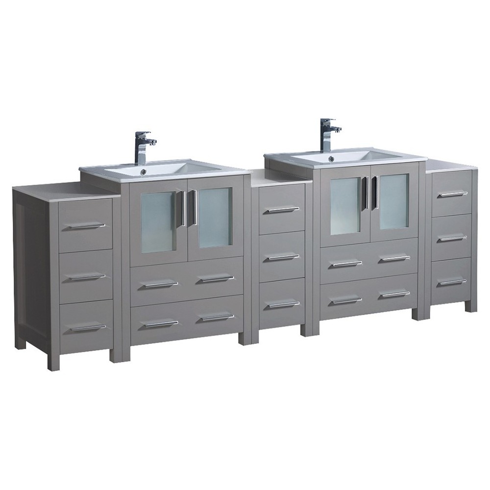 84 Gray Modern Double Sink Bathroom Cabinets w/ Integrated Sinks, FCB62-72GR-I