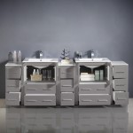 84 Gray Modern Double Sink Bathroom Cabinets w/ Integrated Sinks, FCB62-72GR-I