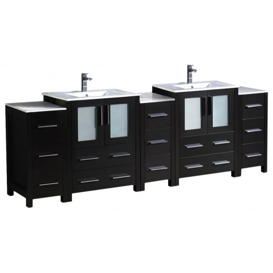 84 Espresso Double Sink Bathroom Cabinets w/ Integrated Sinks, FCB62-72ES-I