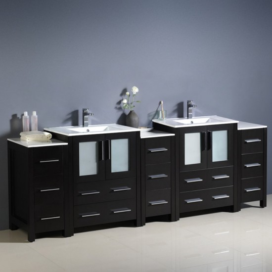 84 Espresso Double Sink Bathroom Cabinets w/ Integrated Sinks, FCB62-72ES-I