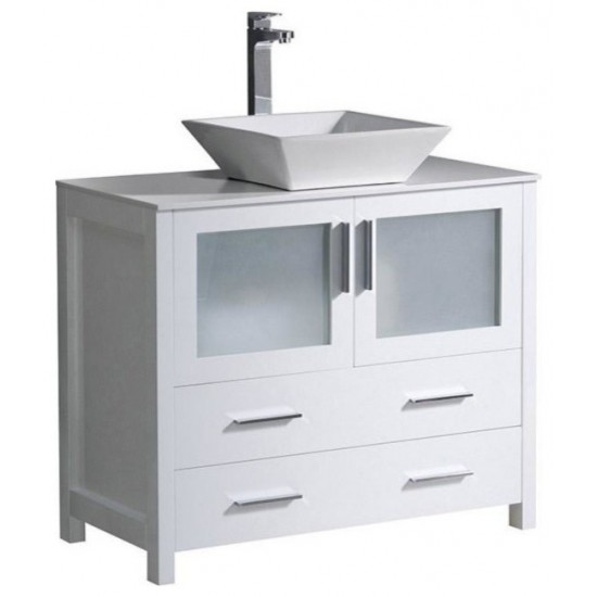 Fresca Torino 36" White Modern Bathroom Cabinet w/ Top & Vessel Sink