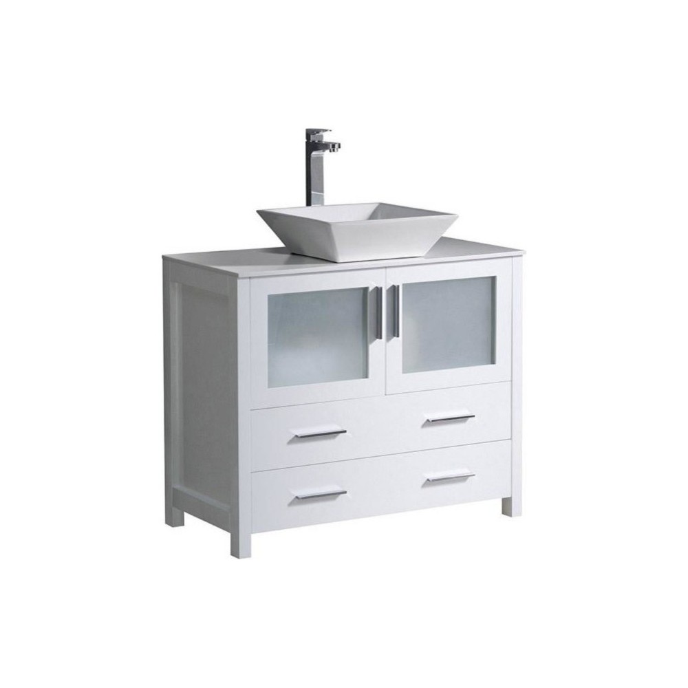 Fresca Torino 36" White Modern Bathroom Cabinet w/ Top & Vessel Sink