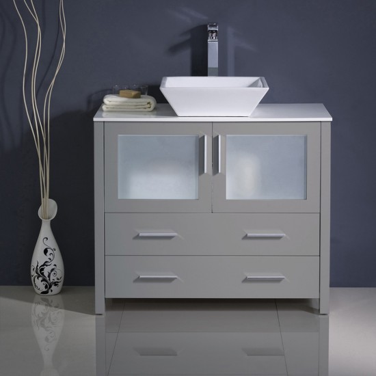 Fresca Torino 36" Gray Modern Bathroom Cabinet w/ Vessel Sink