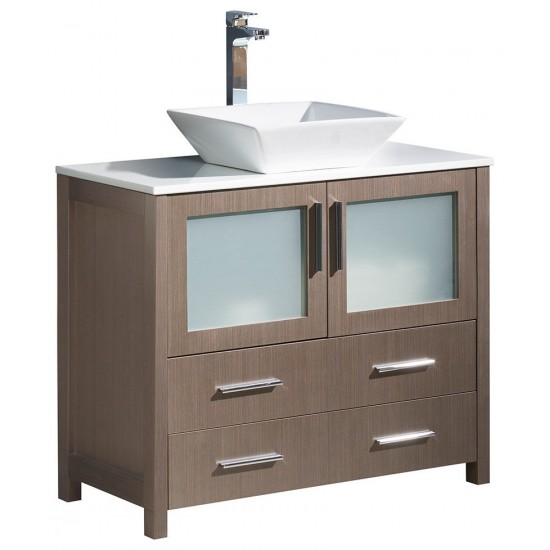 Fresca Torino 36" Gray Oak Modern Bathroom Cabinet w/ Top & Vessel Sink