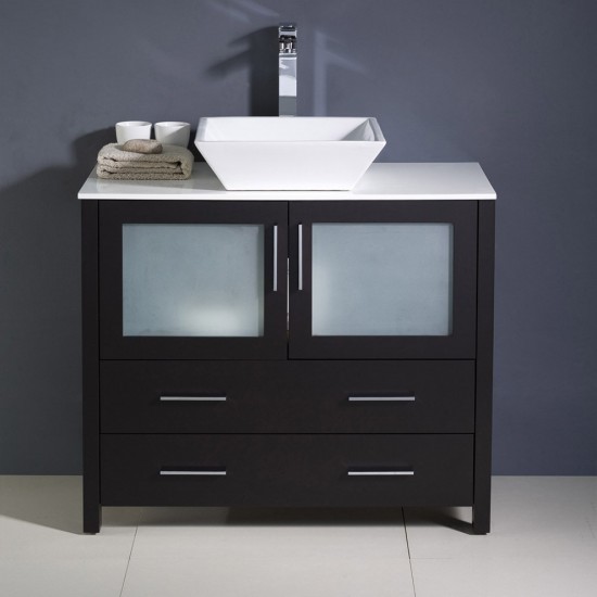 Fresca Torino 36" Gray Oak Modern Bathroom Cabinet w/ Top & Vessel Sink