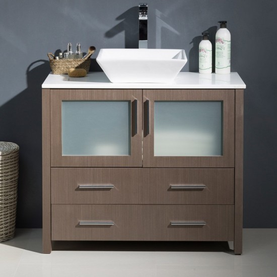 Fresca Torino 36" Gray Oak Modern Bathroom Cabinet w/ Top & Vessel Sink