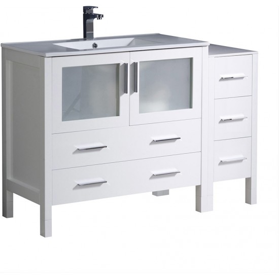 Torino 48" White Modern Bathroom Cabinets w/ Integrated Sink, FCB62-3612WH-I