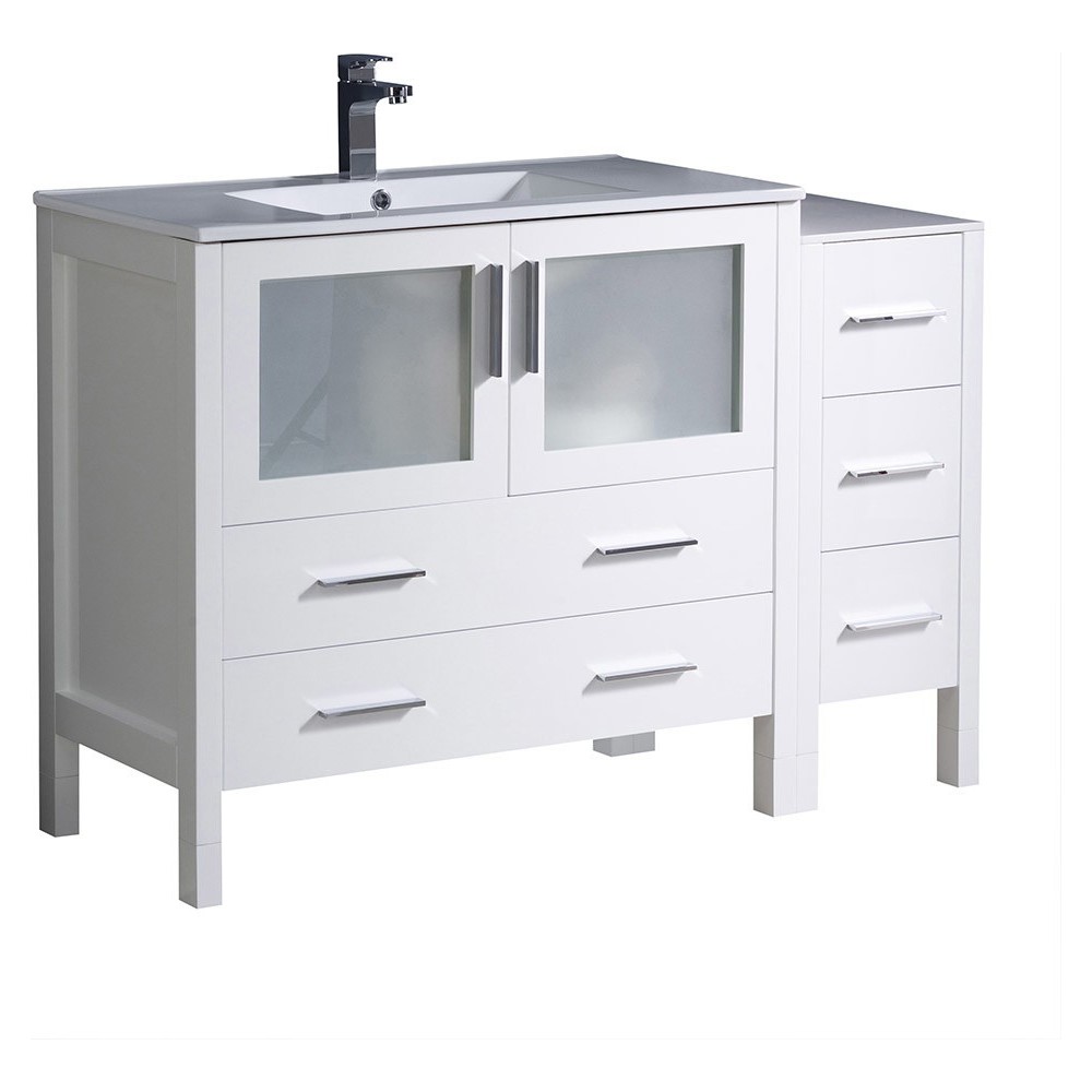 Torino 48" White Modern Bathroom Cabinets w/ Integrated Sink, FCB62-3612WH-I