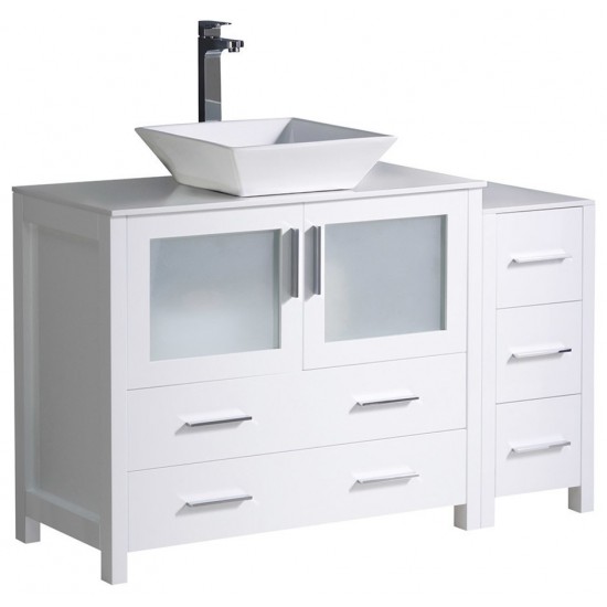 Torino 48 White Modern Bathroom Cabinets w/ Top, Vessel Sink FCB62-3612WH-CWH-V