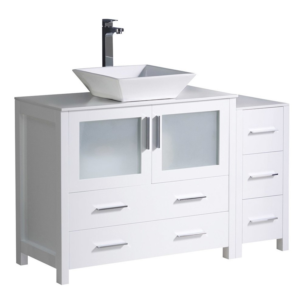 Torino 48 White Modern Bathroom Cabinets w/ Top, Vessel Sink FCB62-3612WH-CWH-V