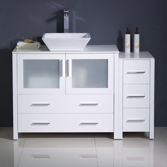 Torino 48 White Modern Bathroom Cabinets w/ Top, Vessel Sink FCB62-3612WH-CWH-V