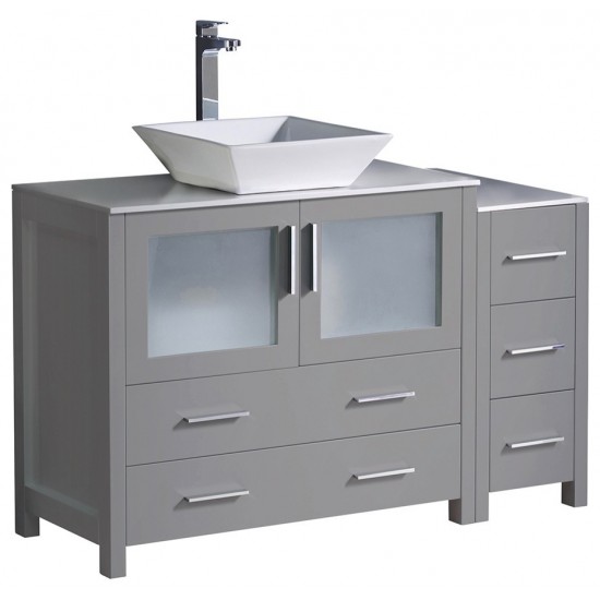 Torino 48 Gray Modern Bathroom Cabinets w/ Top & Vessel Sink, FCB62-3612GR-CWH-V