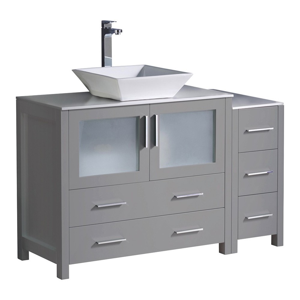 Torino 48 Gray Modern Bathroom Cabinets w/ Top & Vessel Sink, FCB62-3612GR-CWH-V