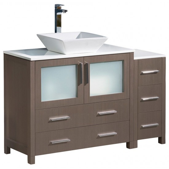 48 Gray Oak Modern Bathroom Cabinets w/ Top & Vessel Sink, FCB62-3612GO-CWH-V