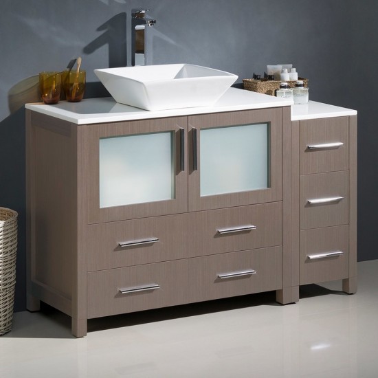 48 Gray Oak Modern Bathroom Cabinets w/ Top & Vessel Sink, FCB62-3612GO-CWH-V