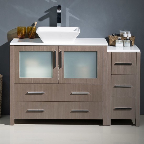 48 Gray Oak Modern Bathroom Cabinets w/ Top & Vessel Sink, FCB62-3612GO-CWH-V