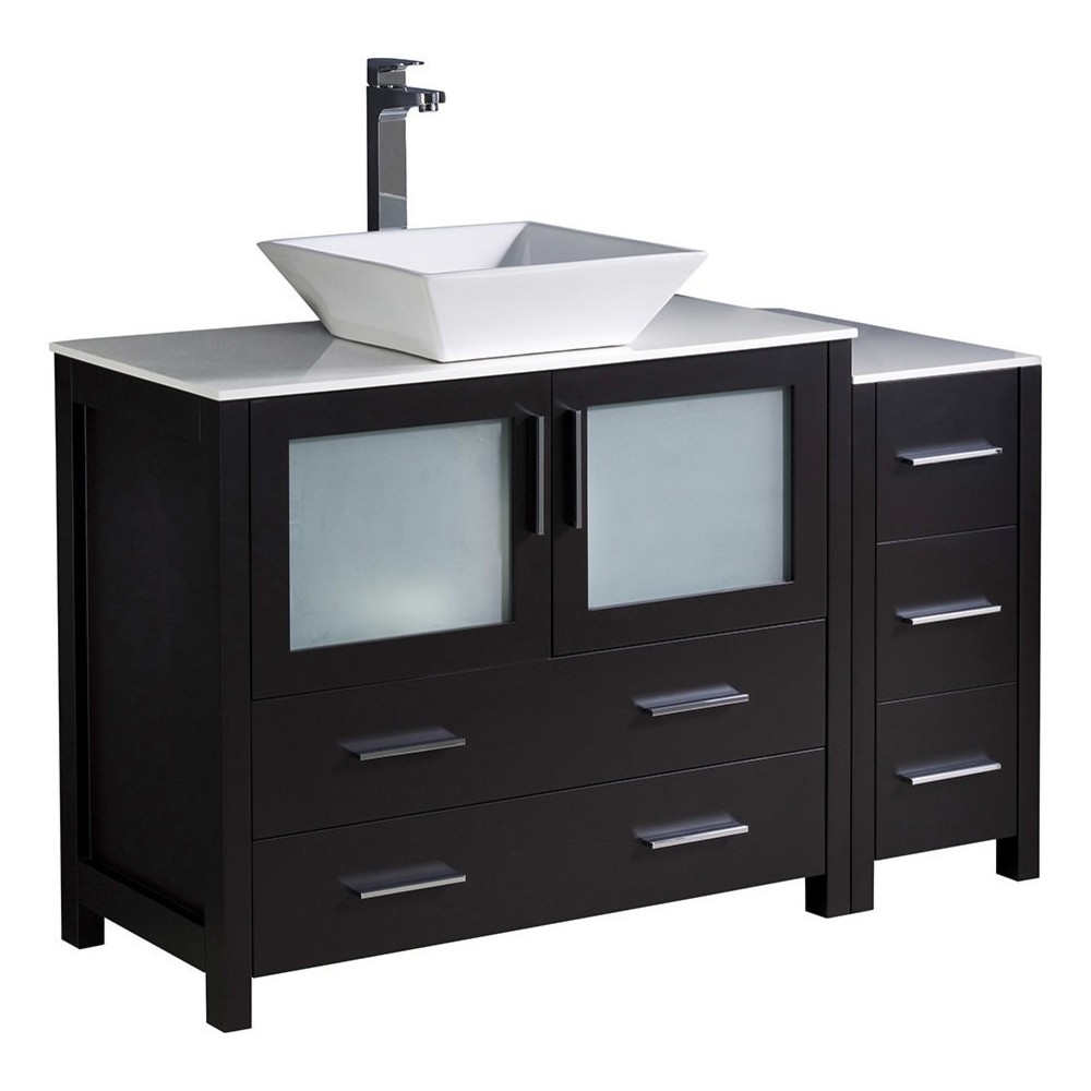 48 Espresso Modern Bathroom Cabinets w/ Top & Vessel Sink, FCB62-3612ES-CWH-V