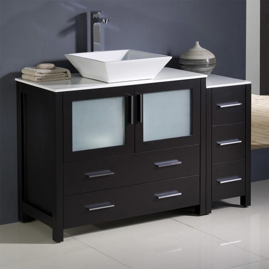 48 Espresso Modern Bathroom Cabinets w/ Top & Vessel Sink, FCB62-3612ES-CWH-V