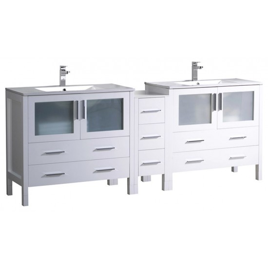 84 White Double Sink Bathroom Cabinets w/ Integrated Sinks, FCB62-361236WH-I