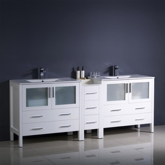 84 White Double Sink Bathroom Cabinets w/ Integrated Sinks, FCB62-361236WH-I