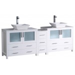 84 White DBL Sink Bathroom Cabinets w/ Tops & Vessel Sinks, FCB62-361236WH-CWH-V