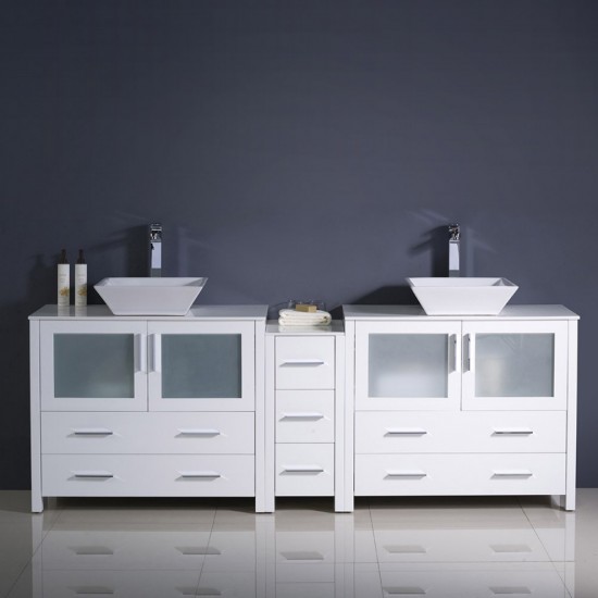 84 White DBL Sink Bathroom Cabinets w/ Tops & Vessel Sinks, FCB62-361236WH-CWH-V