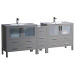 84 Gray Double Sink Bathroom Cabinets w/ Integrated Sinks, FCB62-361236GR-I