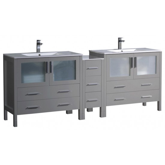 84 Gray Double Sink Bathroom Cabinets w/ Integrated Sinks, FCB62-361236GR-I