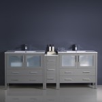 84 Gray Double Sink Bathroom Cabinets w/ Integrated Sinks, FCB62-361236GR-I