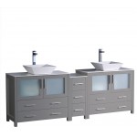 84 Gray DBL Sink Bathroom Cabinets w/ Tops & Vessel Sinks, FCB62-361236GR-CWH-V