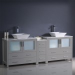 84 Gray DBL Sink Bathroom Cabinets w/ Tops & Vessel Sinks, FCB62-361236GR-CWH-V